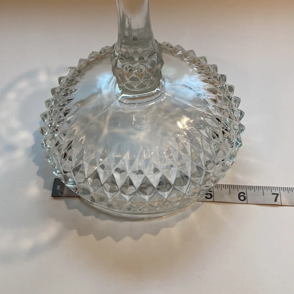 Vintage Diamond Cut Clear Pedestal Candy Dish Indiana Glass Co - Picture 11 of 14